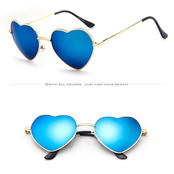 GIJNRIUIUA Under $5 Polarized Heart Shaped Sunglasses Fun Trendy Sunglasses for Party Blue Frame