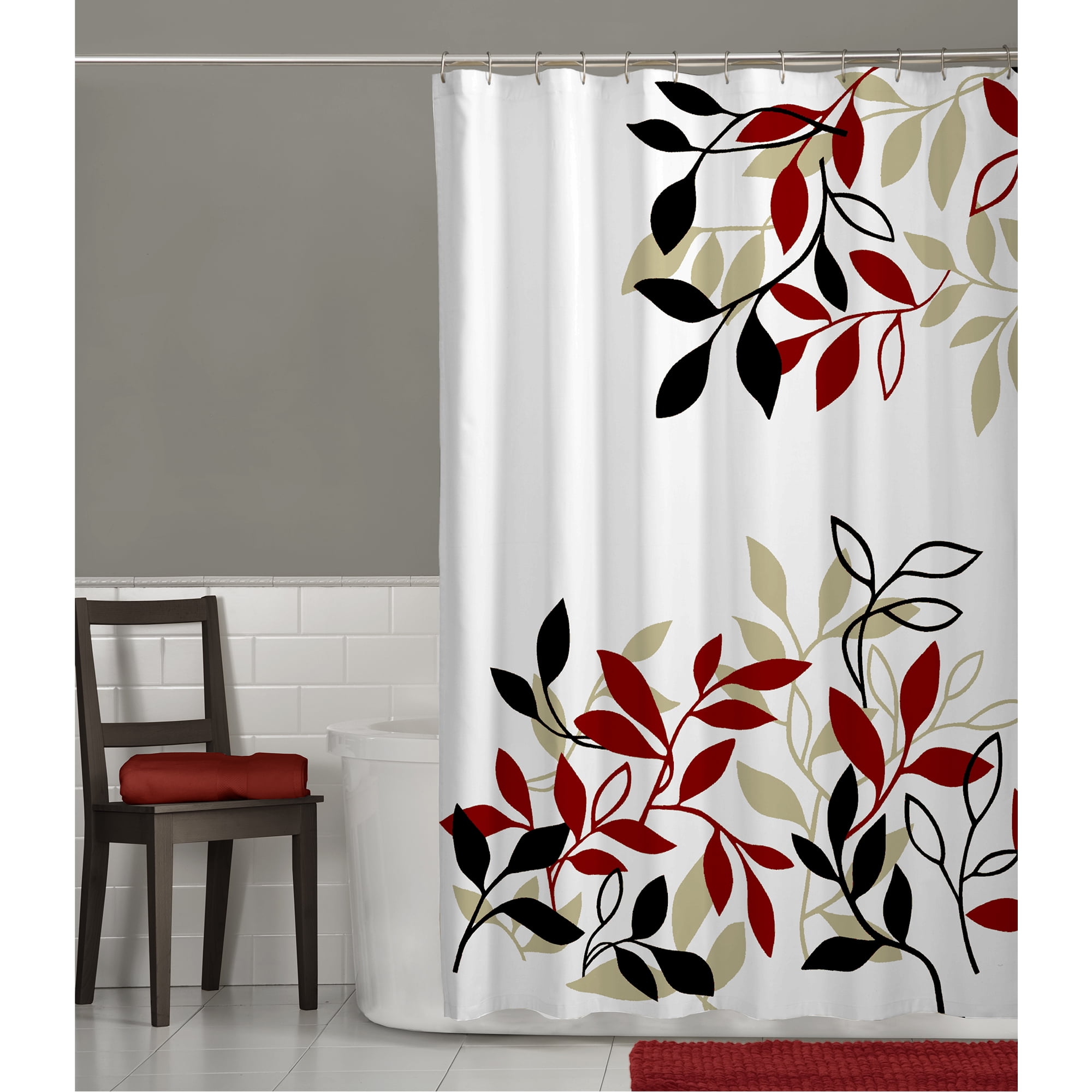 NEW Maytex Sylvia Leaf Fabric Shower Curtain in Lavender and Gray