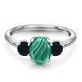 thumbnail image 3 of Gem Stone King 2.44 Ct Oval Green Malachite Black Onyx 925 Sterling Silver Ring, 3 of 6