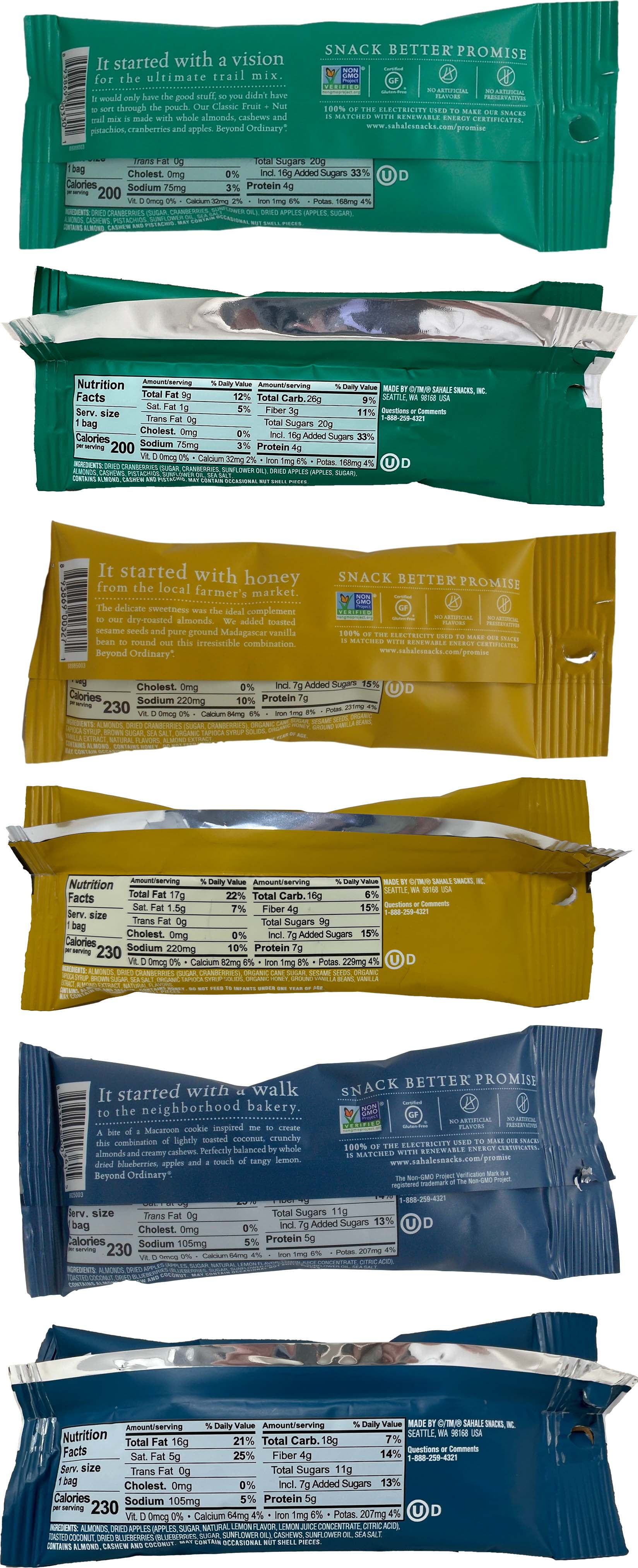 Sahale's Snacks Nut Trail Mix 3 Flavor 6 Pouch Sampler - (2) Each: Berry Macaroon, Honey Almonds, Classic Fruit + Nut (1.5 Ounces) and MerlinsMart Zine