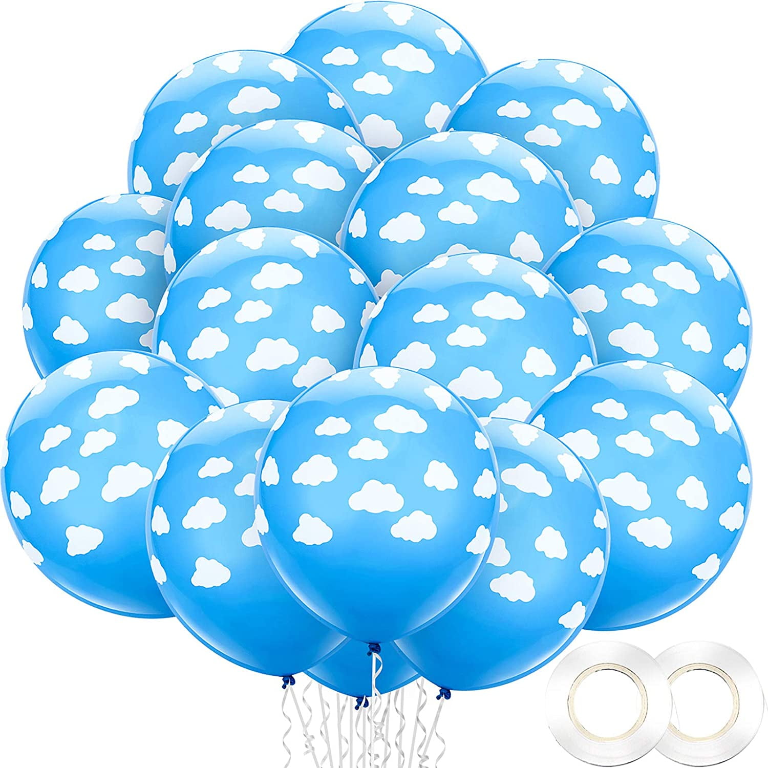12" Printed Latex Balloons Blue Asst pack of 25 Hot Air Balloon Baby Boy 