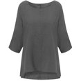 thumbnail image 3 of Linen Shirts for Women Summer Bat 3/21 Sleeves Baggy Loose Tops Round Neck Plain Tshirts Plus Size Casual T Shirt, 3 of 3