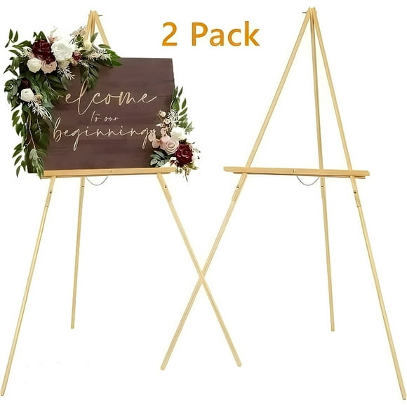 2 Pack Adjustable Art Tripod Display Easel Stand with Tray, 63" Foldable Wooden Artist Easel Stand Holds Canvas up to 44 Inch, Supports 10lbs