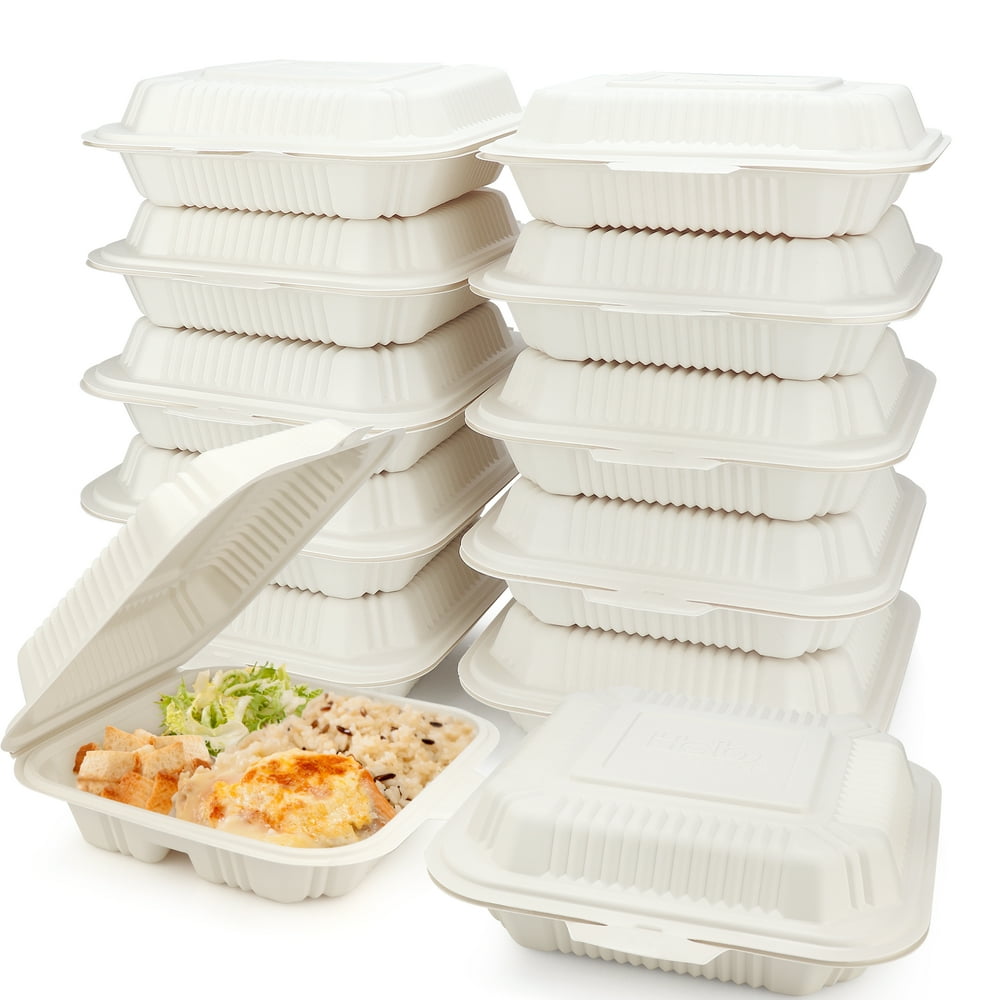 HeloGreen [100 Count] Eco Friendly Take Out Food Containers [8"x8",3