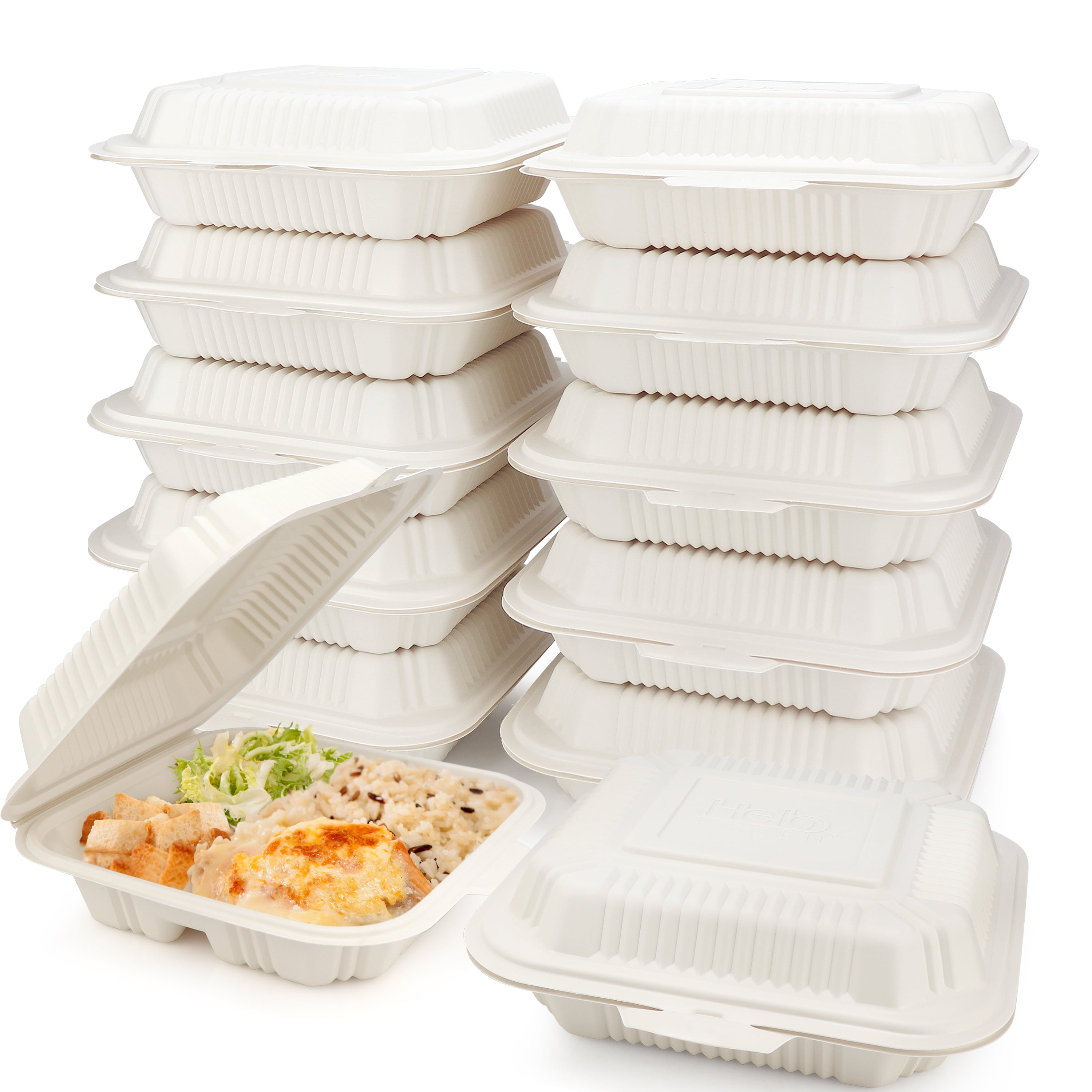 HeloGreen 100 Count Eco Friendly Take Out Food Containers 8 x8 3 