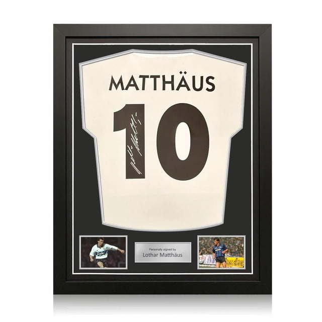 Exclusive Memorabilia Lothar Matthäus Inter Milan 1990 Away Soccer Jersey. Standard Frame