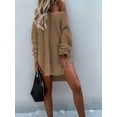 thumbnail image 3 of Sweaters for Women Cable Knit V Neck Solid Color Long Sleeve Casual Loose Fit Soft Pullover Tops Khaki XXXL, 3 of 4