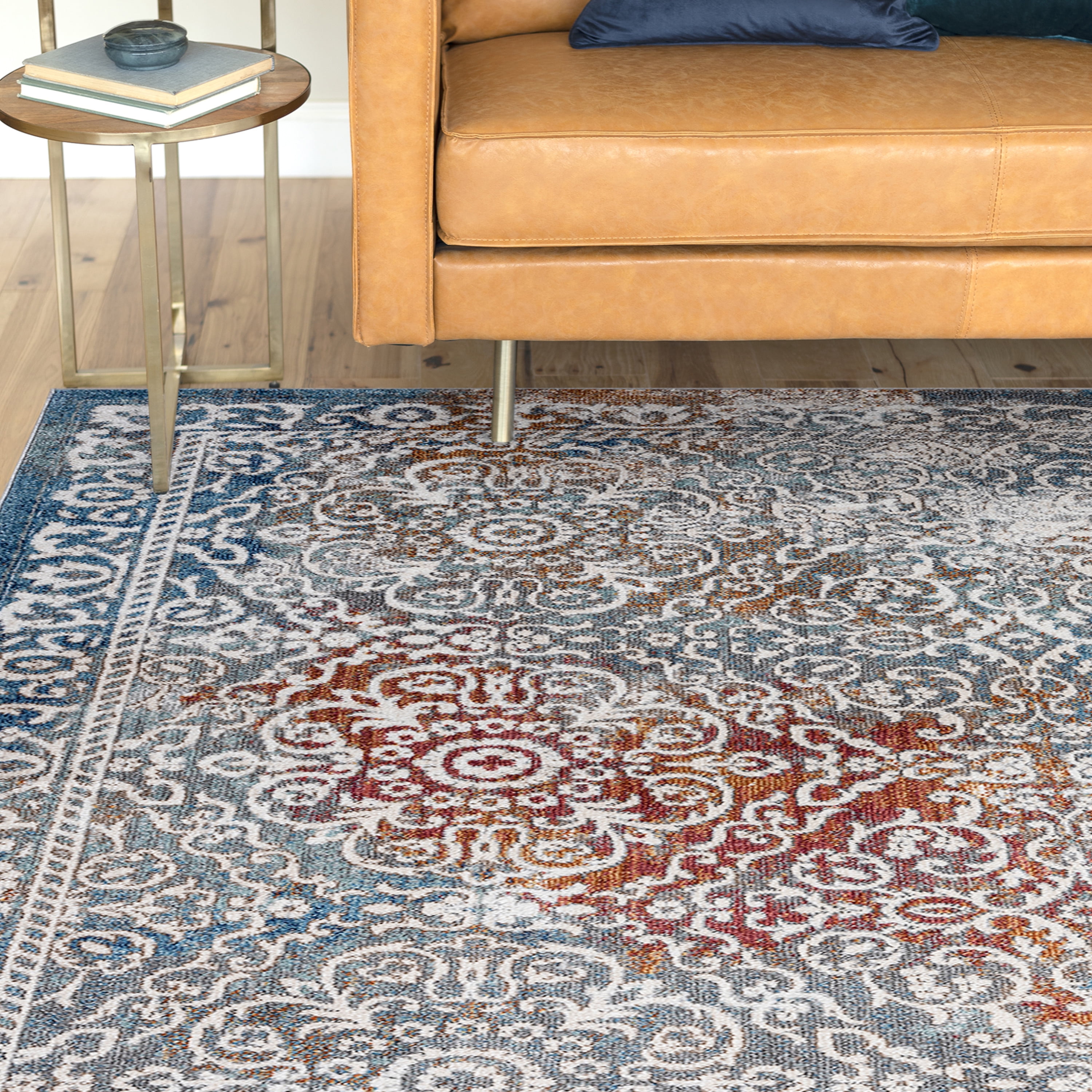 Traditional 2x8 Area Rug (2'3'' x 7'7'') Floral Navy, Cream Indoor Runner Easy to Clean