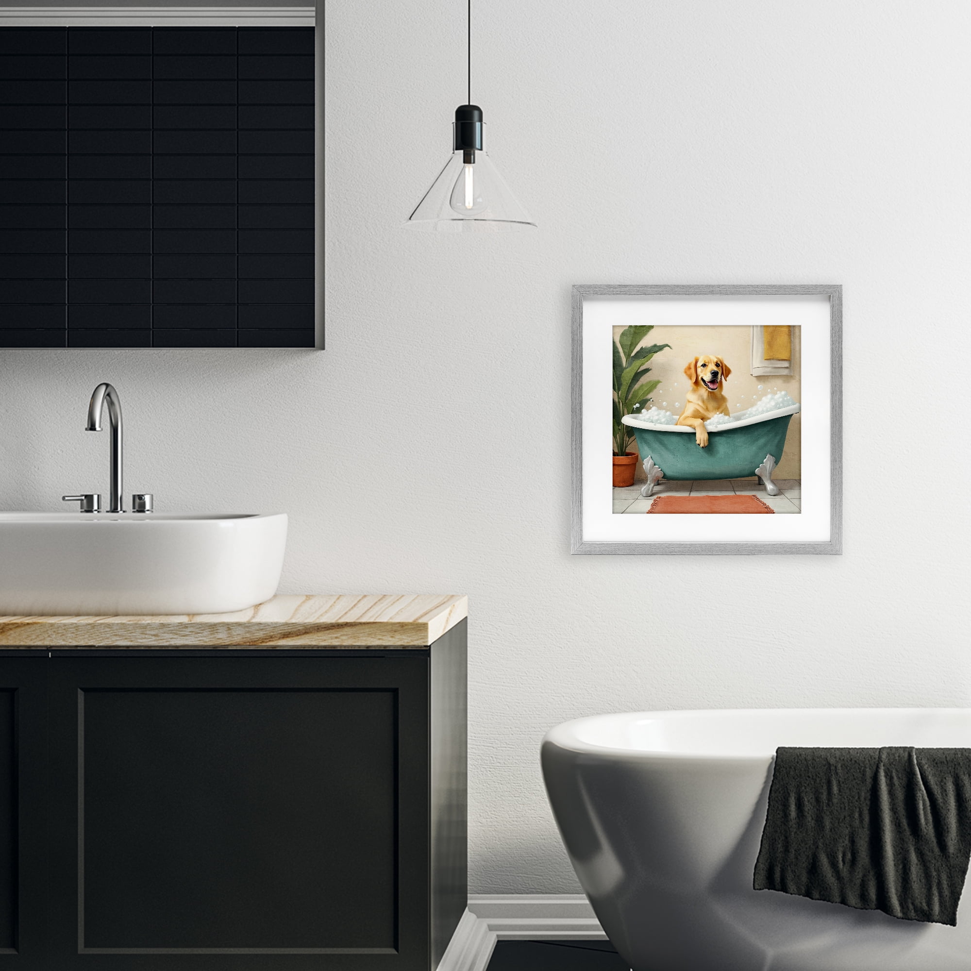 Stupell Industries Bubble Bath Labrador Dog Gray Framed Print Under Glass, design by Kim Allen