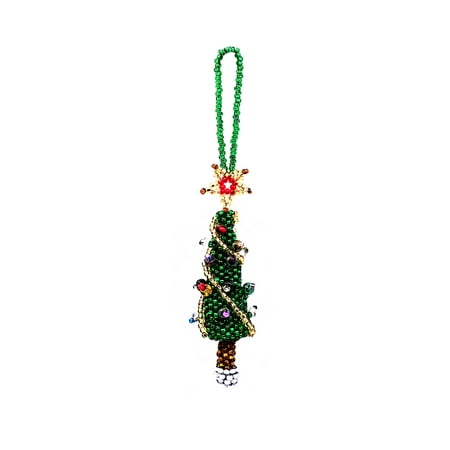 Christmas Tree Czech Glass Seed Bead Hanging Figurine Seasonal Ornament - Xmas Decoration Handmade Gifts Holiday Accessories