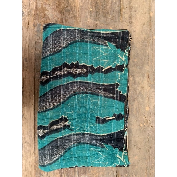 Sleeping Counterpane Stitched Hand Kantha Work Gudari Quilted FloraL Bedspread