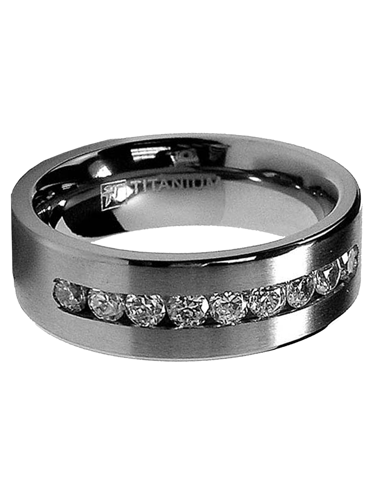 8 MM Men's Titanium Ring Wedding Band with 9 Large Channel Set Cubic Zirconia CZ Sizes 6 to 15 