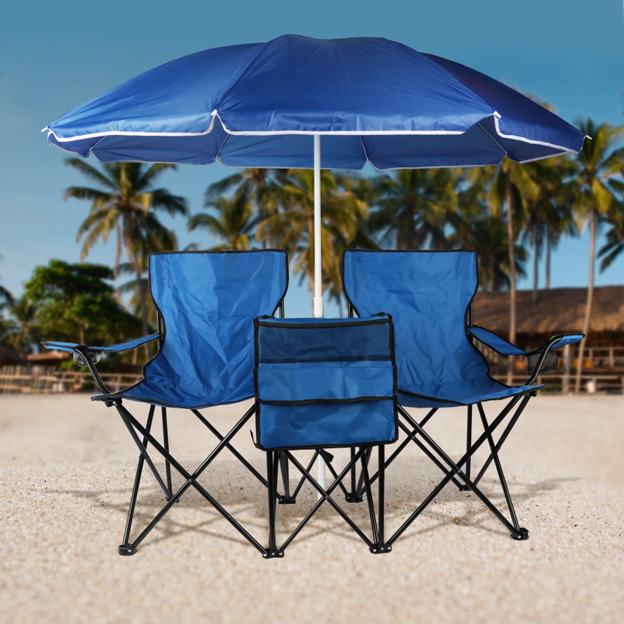 Chair Double Folding Removable Shade Umbrella Cooler Ice Chest Cup
