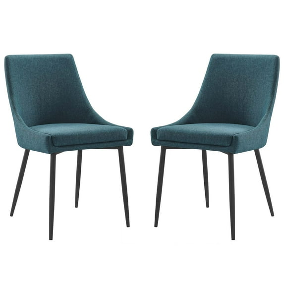 Side Dining Chair, Set of 2, Fabric, Metal Steel, Black Blue, Modern Contemporary Urban Design, Kitchen Room Cafe Bistro Restaurant Hospitality