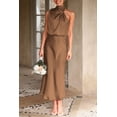 thumbnail image 2 of Vestido PRETTYGARDEN 2025 de Satén sin Mangas con Cuello Simulado Khaki Talla L, 2 of 8