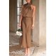 thumbnail image 2 of Vestido PRETTYGARDEN 2025 de Satén sin Mangas con Cuello Simulado Khaki Talla L, 2 of 8