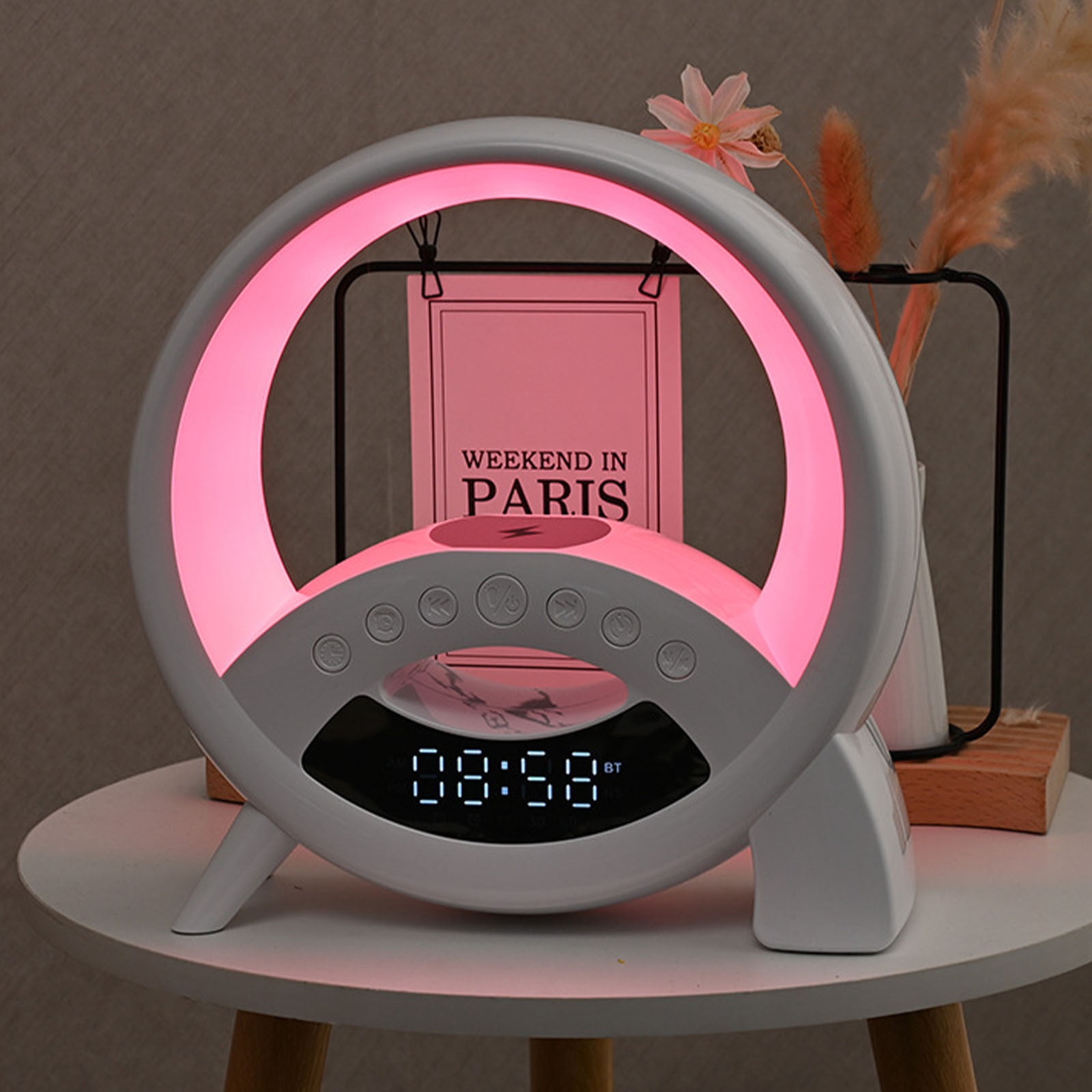 QuLuJing New Bluetooth Speaker Display Clock Alarm Clock Night Light 15w Wireless Charging Colorful Sound Ambient Light White, Must Haves for Home