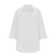 thumbnail image 6 of Frostluinai Womens Linen Button Down Shirts Oversized 3/4 Sleeve Rolled Tshirts Lapel Collar Tie Knot Tops Solid High Low Hem Tees Loose Blouses, 6 of 6