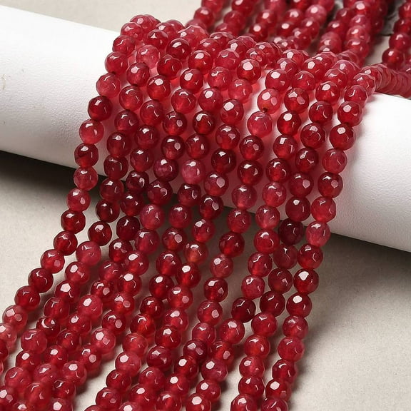 1 strand Dyed Natural White Jade Round Beads Strands Faceted Cerise 4mm Hole: 1mm 92pcs/strand 15.3 inch