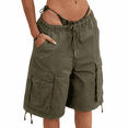 thumbnail image 2 of Women's Drawstring Elastic Waist Cargo Bermuda Shorts with Pockets, Loose Fit Knee Length Casual Utility Shorts for Outdoor, Travel and Everyday Wear, 2 of 9