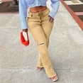 thumbnail image 2 of XPMWRP Women High Waisted Distressed Flare Jeans Ripped Bell Bottom Denim Pants Casual Streetwear Yellow XL, 2 of 7
