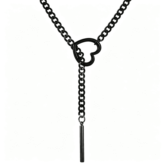 TUWAFE Heart O Ring Slip Chain Necklaces for Women Stainless Steel Cuban Chain Bar Necklace Punk Rock Collar Necklace Handmade Adjustable Lariat Y Necklaces for Men