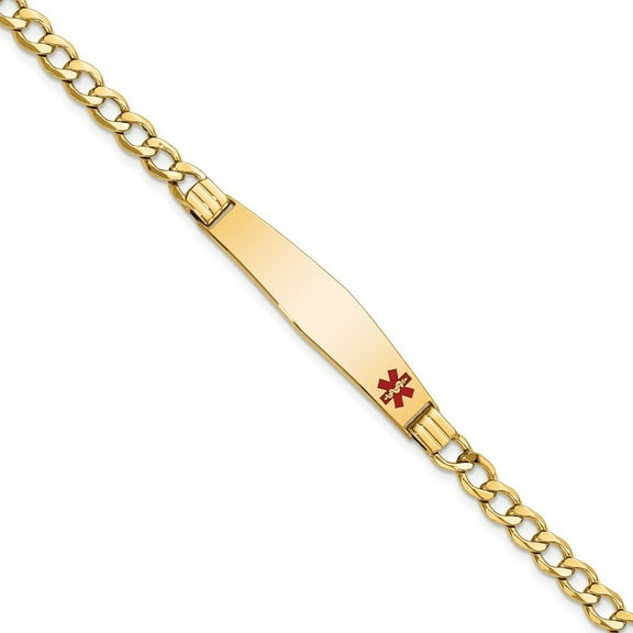 Auriga Fine Jewelry 14K Yellow Gold Semi-Solid Soft Diamond-cut Red Enamel Cuban 7 inch ID Men's Bracelet