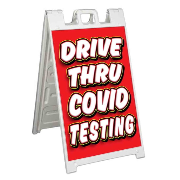 Drive Thru Virus Testing (24" X 36") Standard A-Frame Signicade, Includes Decal Applied To Stand