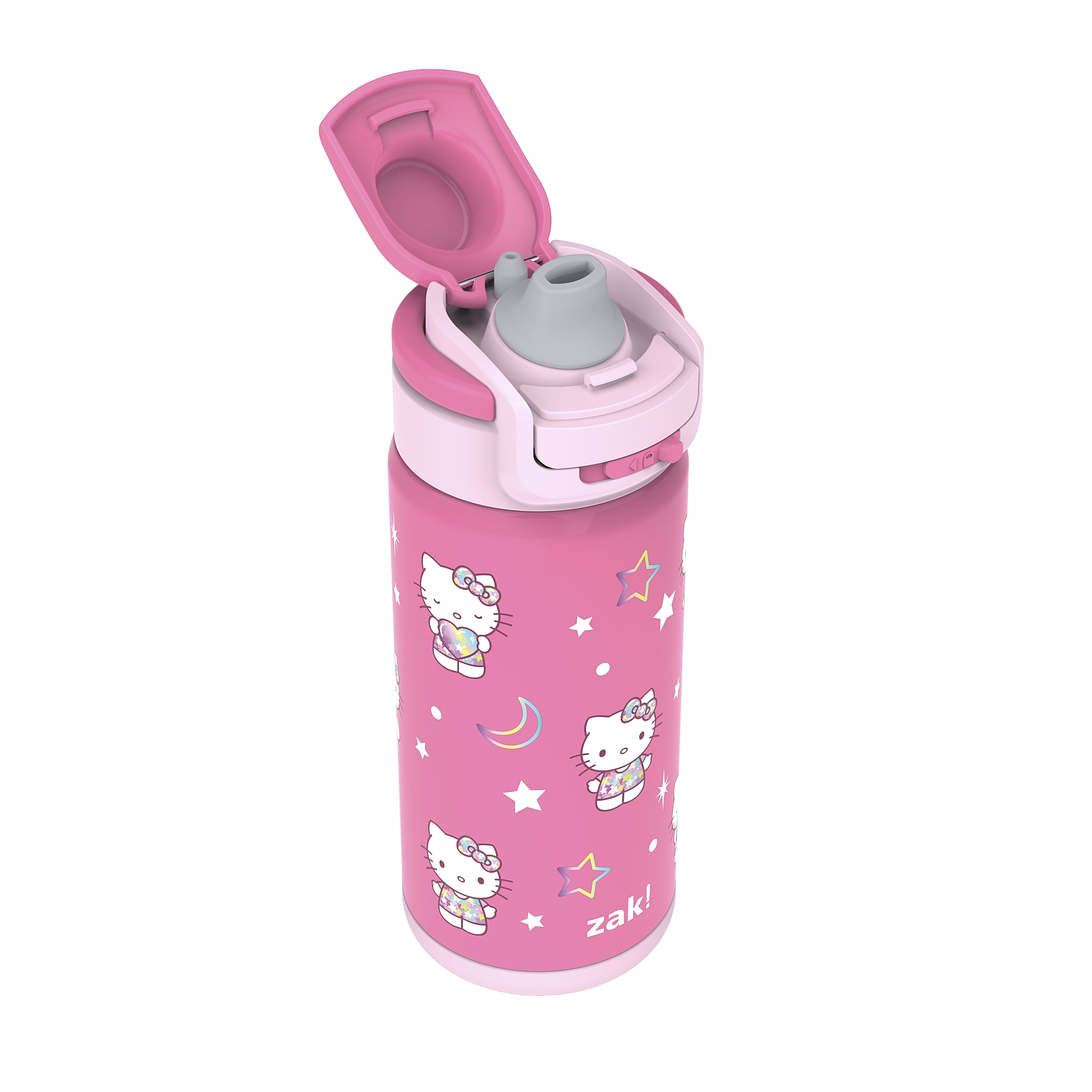 (3 pack) Zak Designs Hello Kitty Kids Insulated Water Bottle with Straw, 14oz Stainless Steel, Leak-Proof, Carry Handle