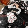 thumbnail image 4 of Manfei Baseball Game 7-Piece Twin Bedding Sets,Black White Bedding Comforter Set,Ball Gamer Breathable Sheet Sets,Lightweight Sport Bedroom Decoration,Reversible, 4 of 7