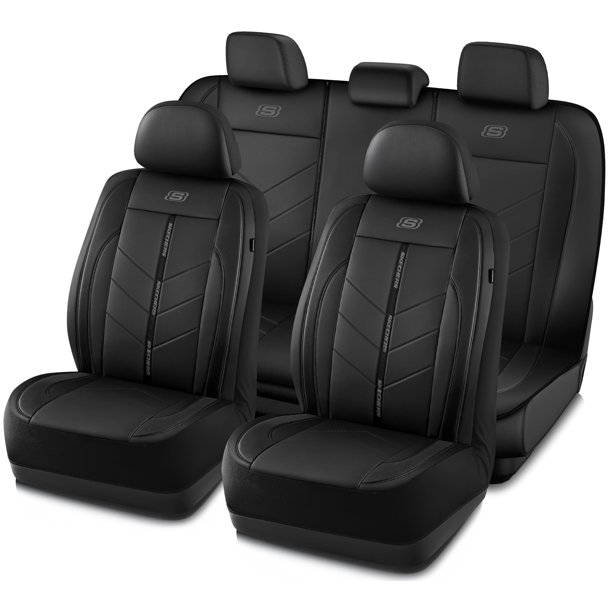 Fundas de Asiento para Auto Skechers de Cuero Sintético de Lujo Impermeables Negras
