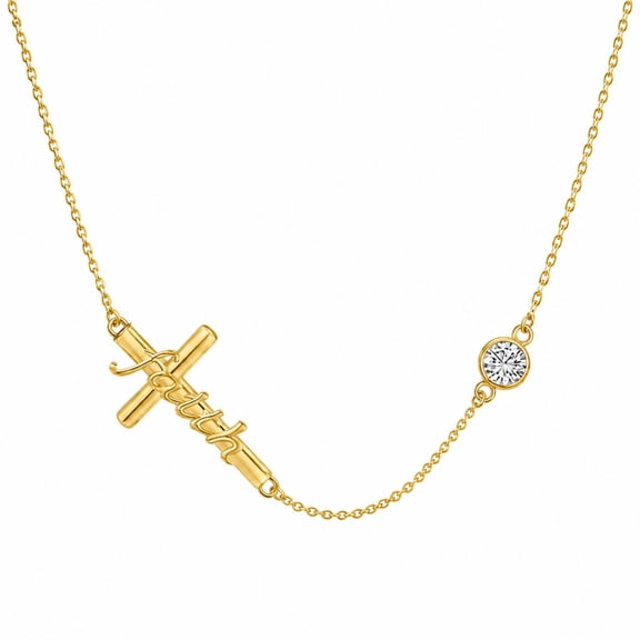 Taioiat Faith Necklace 14K Gold Plated Sideways Cross Pendant Necklace with Cubic Zirconia Religious Jewelry Mother’s Day Birthday Gifts for Women Mom