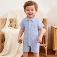 thumbnail image 4 of Krdevn Baby Boys Textured Terry Romper Lapel Collar Short Sleeve Button Up Summer Outfit,6-12 Months, 4 of 4