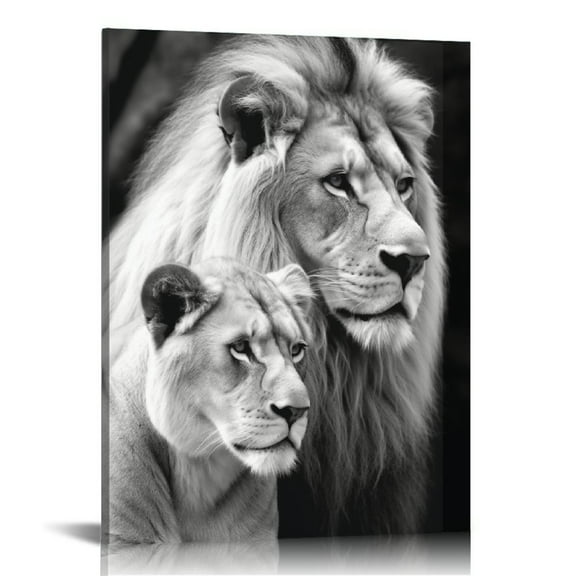 COMIO Lion and Lioness Hug Poster Black and White Animal Lion Wall Art Picture Print Canvas Painting Modern Home Living Room Decor Poster