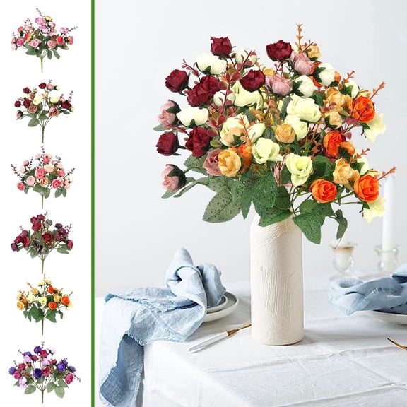 Artificial Silk Rose Peony Bouquet - 30cm Faux Flowers Arrangement, 1 Bunch, Mixed Peonies Chrysanthemums Greenery, Home Wedding Party Office Table Decor