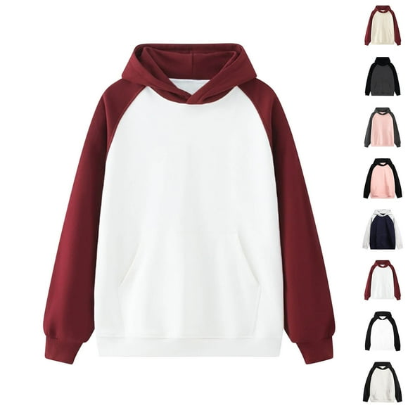 UVEASISHA Sweatshirts for Men Hoodies Y2k Colorblock Long Sleeve Hooded Pullover Fall Casual Loose Fit Pocket Sweatshirt Tops On Sale,Hot Pink,XL