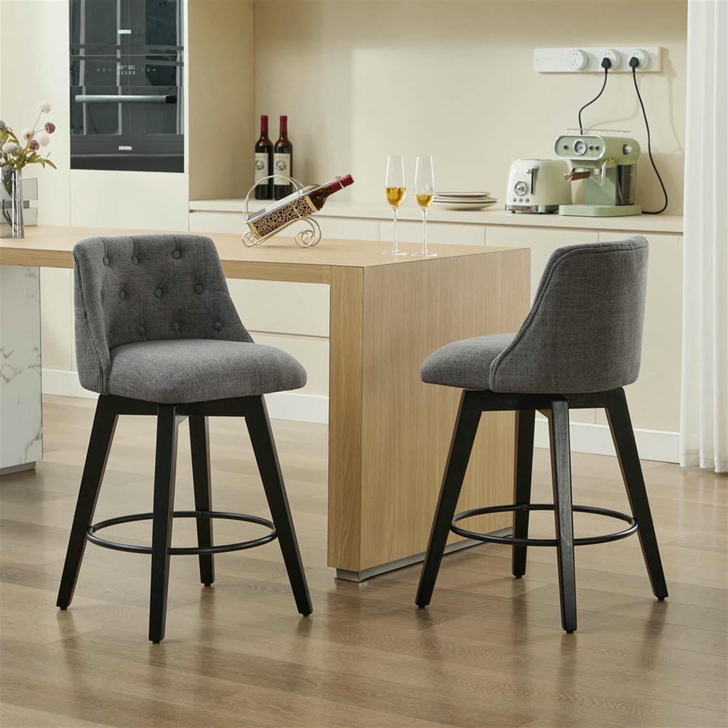 Demi Bonn 35" Counter Height Bar Stools Set of 2, Linen Fabric Swivel Barstools with Tufted Back, Kitchen Island Countertop Chairs for Dining Room, Gray