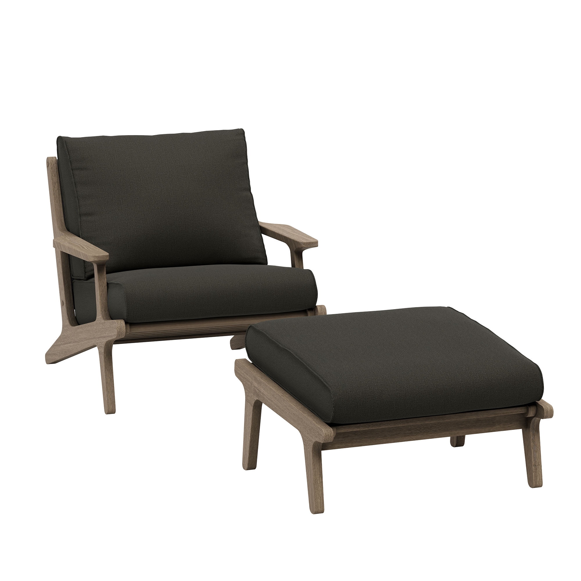 Saratoga Outdoor Teak Wood Chair and Ottoman Set in Weathered Gray Flint