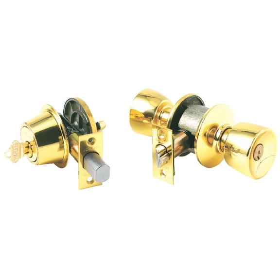Schlage FB50 V BEL 505 605 Single Cylinder Deadbolt and Keyed Entry Bell Knob, Bright Brass