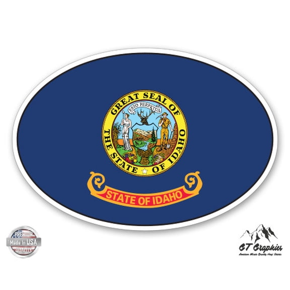 Idaho State Flag Oval - 3" Vinyl Sticker - For Car Laptop I-Pad Phone Helmet Hard Hat - Waterproof Decal