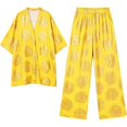 thumbnail image 4 of Women's Plus-Size Two-Piece Set Loose, Long-Sleeved Top Bottom with Foil-Print Detail 2026 Fall Fashion Outfits(Yellow,L), 4 of 5