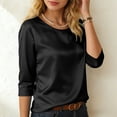 thumbnail image 5 of GEWSEY Women's Satin Blouse 3/4 Sleeve Crewneck Tops Satin Silk Work Shirt Dressy Business Casual Tee Tshirt Fall Outfits (Black, XXL), 5 of 9