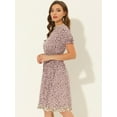 thumbnail image 3 of DARING DIVA Floral Ruffle Neck Smocked Waist Dress M Pink, 3 of 6