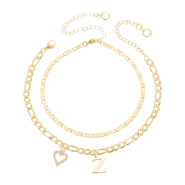 Pulseras de tobillo en forma de corazón inicial de Uxcell para mujeres, pulseras chapadas en oro de 14K, cadena de letras A-Z con caja para regalo de verano, tono dorado