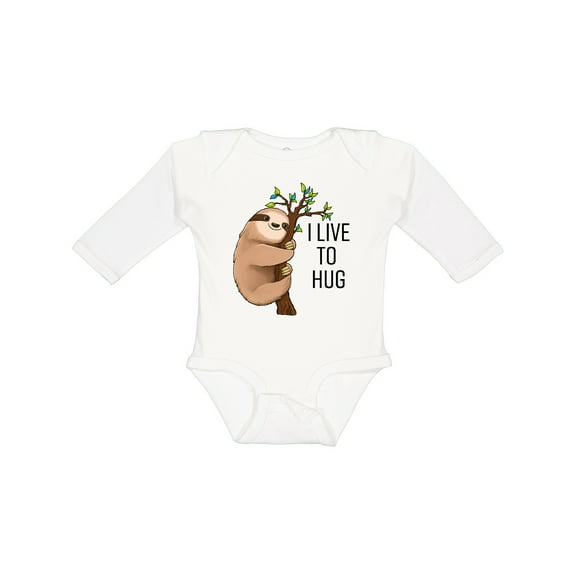 Inktastic I Live to Hug Cute Sloth on a Branch Boys or Girls Long Sleeve Baby Bodysuit