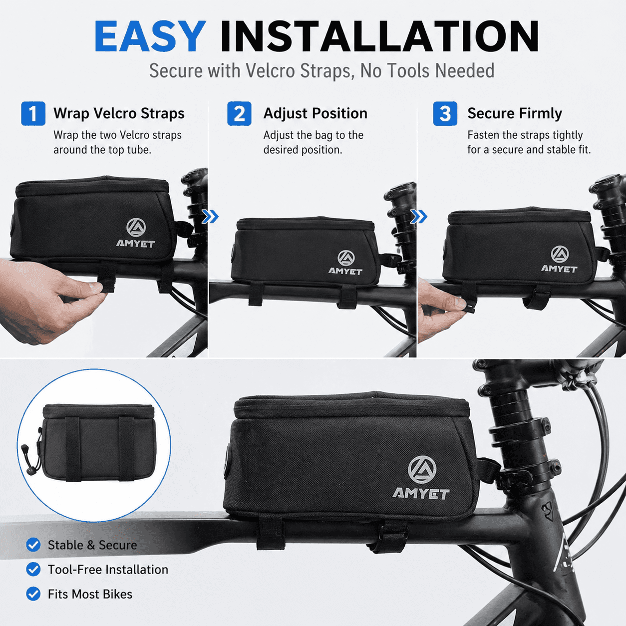 Bike Phone Front Frame Bag Waterproof, 6.5" Touch Screen Bicycle Top Tube Bag with TPU Screen, Dual Storage, Velcro Mount, Bike Phone Holder for Road Mountain Bikes