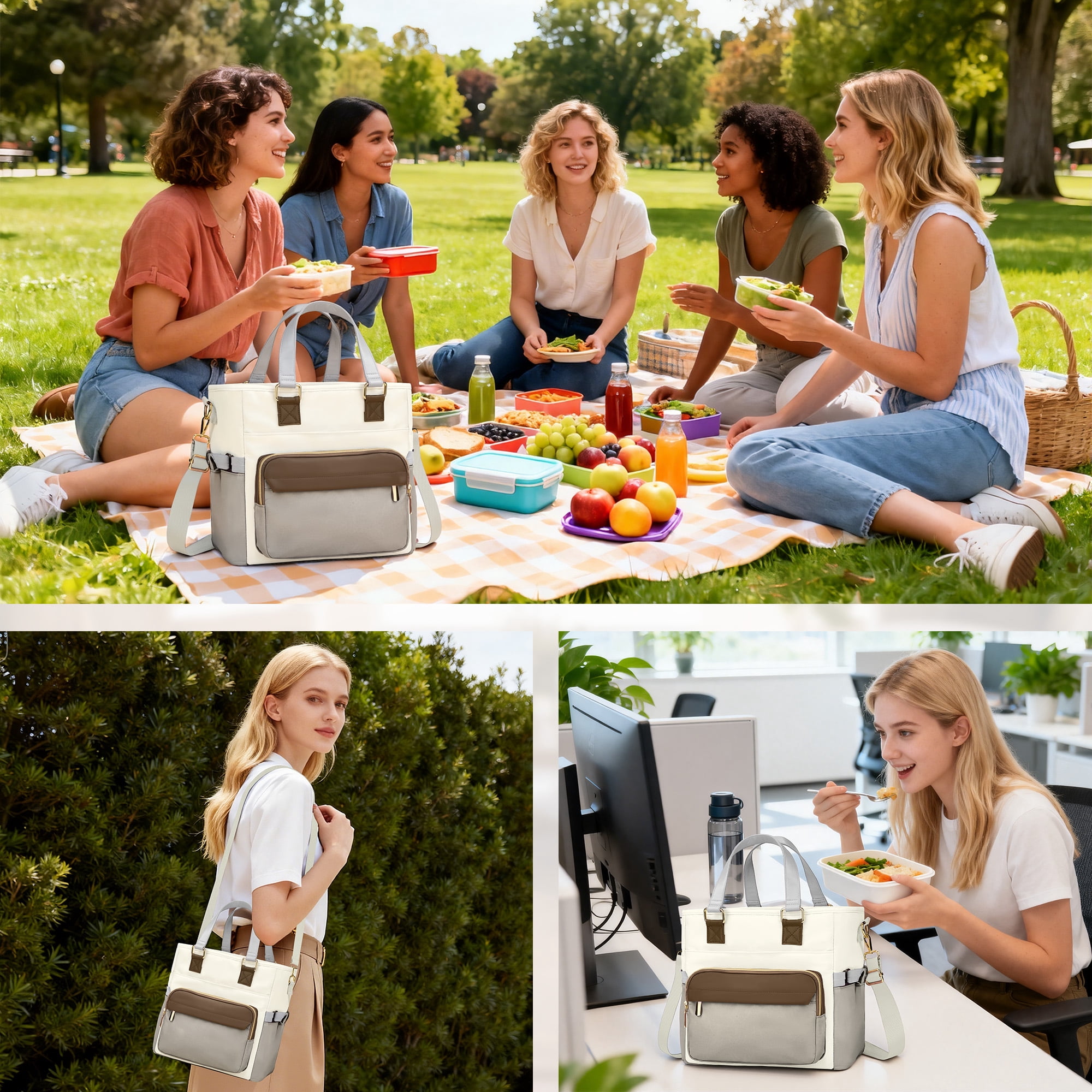 Gynky Insulated Lunch Bag Box Women, Wide Opening Adult Lunch Box Women, Large Leakproof Cooler Bag, Lunch Teacher Tote Bag for Work Picnic Beach Family College