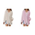 thumbnail image 1 of (2-Pack) Rinsvye Women'S Pure Color Loose Fit Shirt Casual Oversized Button Down Blouse Thin Fabric Spring Summer Top Breezy Wear, 1 of 8