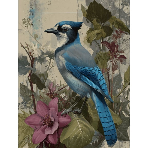 Blue Jay Floral Canvas Print, Aesthetic Wall Art for Living Room Bedroom Office Hallway Dining Room Entryway
