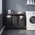 thumbnail image 4 of Nordic Hygge 3-Bag Laundry Sorter with Storage Shelf, Ink Black & Rustic Brown, 4 of 6